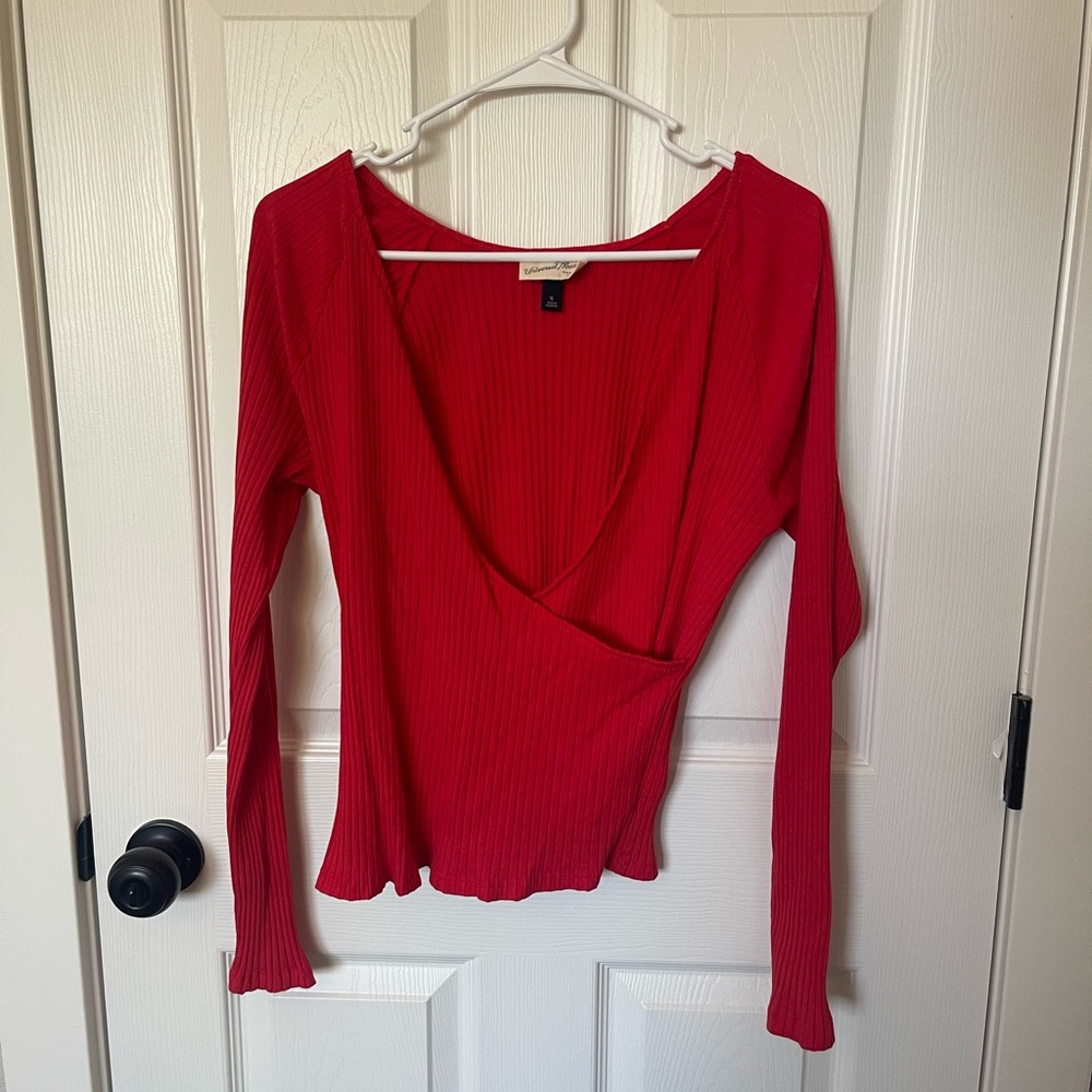 Universal Thread Red Wrap Blouse with Long Sleeves